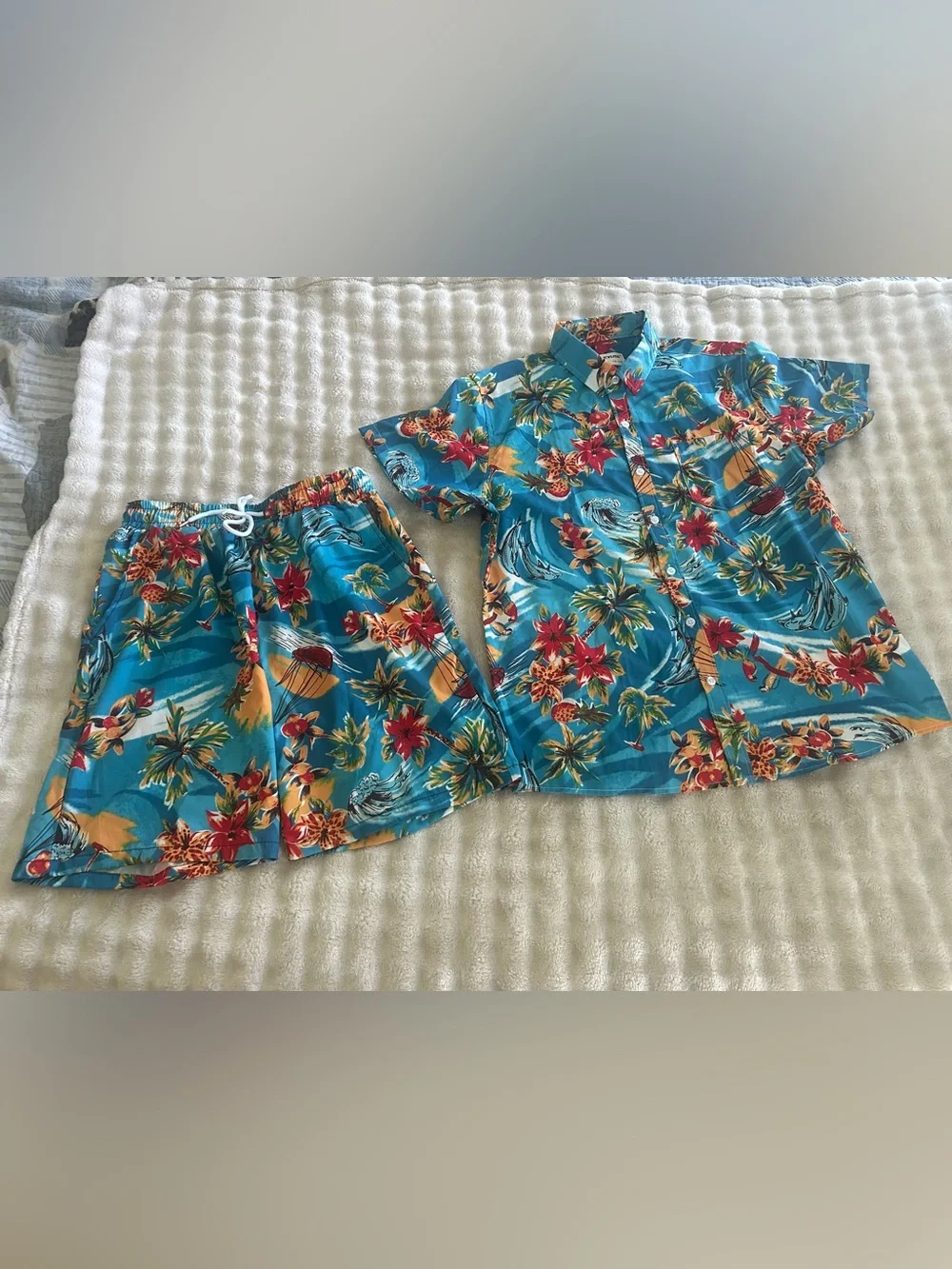 Kids Tropical Turquoise Matching Shirt & Shorts Set